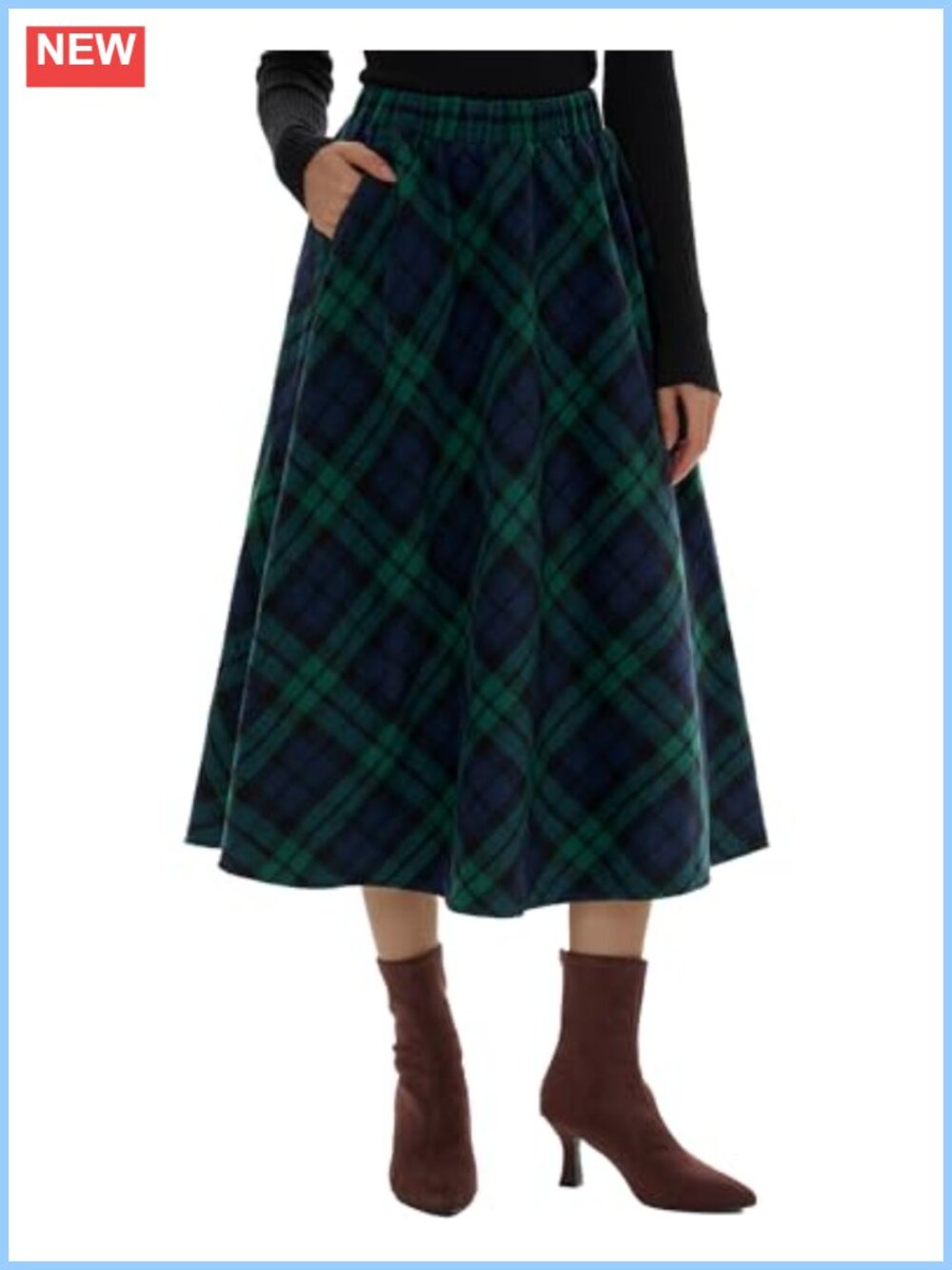 Wool Blend Plaid A-Line Long Skirt High Waisted Fall Winter